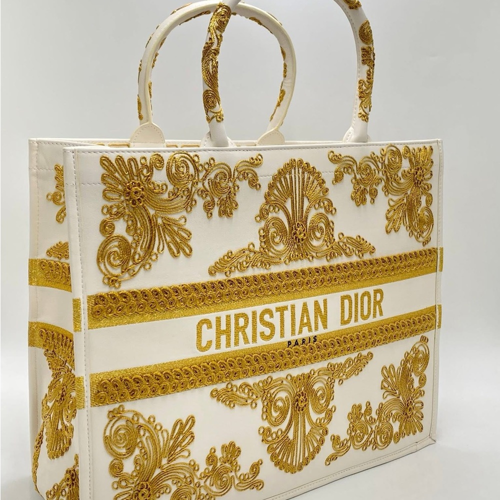 Dior White and Gold Luxury Tote Bag